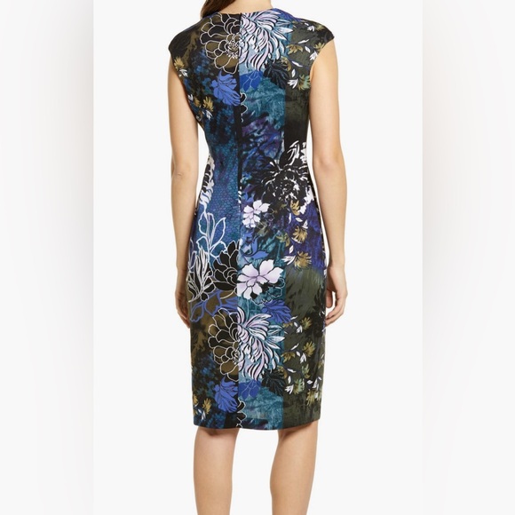 Connected Apparel Periwinkle Floral Comfy Sheath Work Dress - Picture 2 of 11